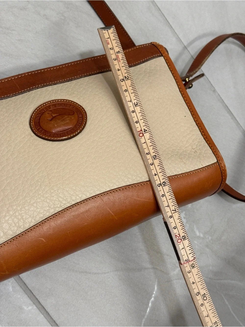 Dooney & Bourke Cream and Brown Leather Crossbody Shoulder Bag